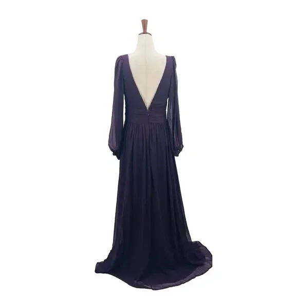 LULU'S SZ XL Enchant My Love Dark Purple V-Neck Long Sleeve Maxi Dress NEW 0b13 - Picture 3 of 10